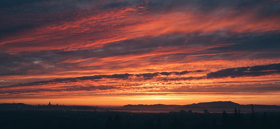 clouds during golden hour, sunset, sunrise, sky, red sky, outdoors HD wallpaper