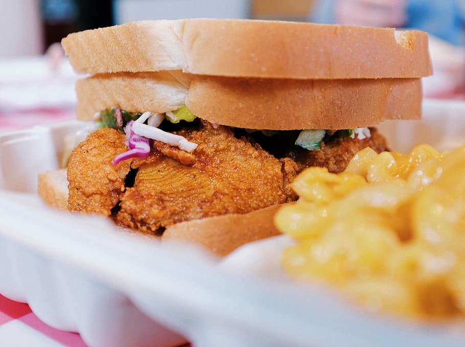 sandwich on tray, food, hot chicken takeover, bread, burger, united states HD wallpaper