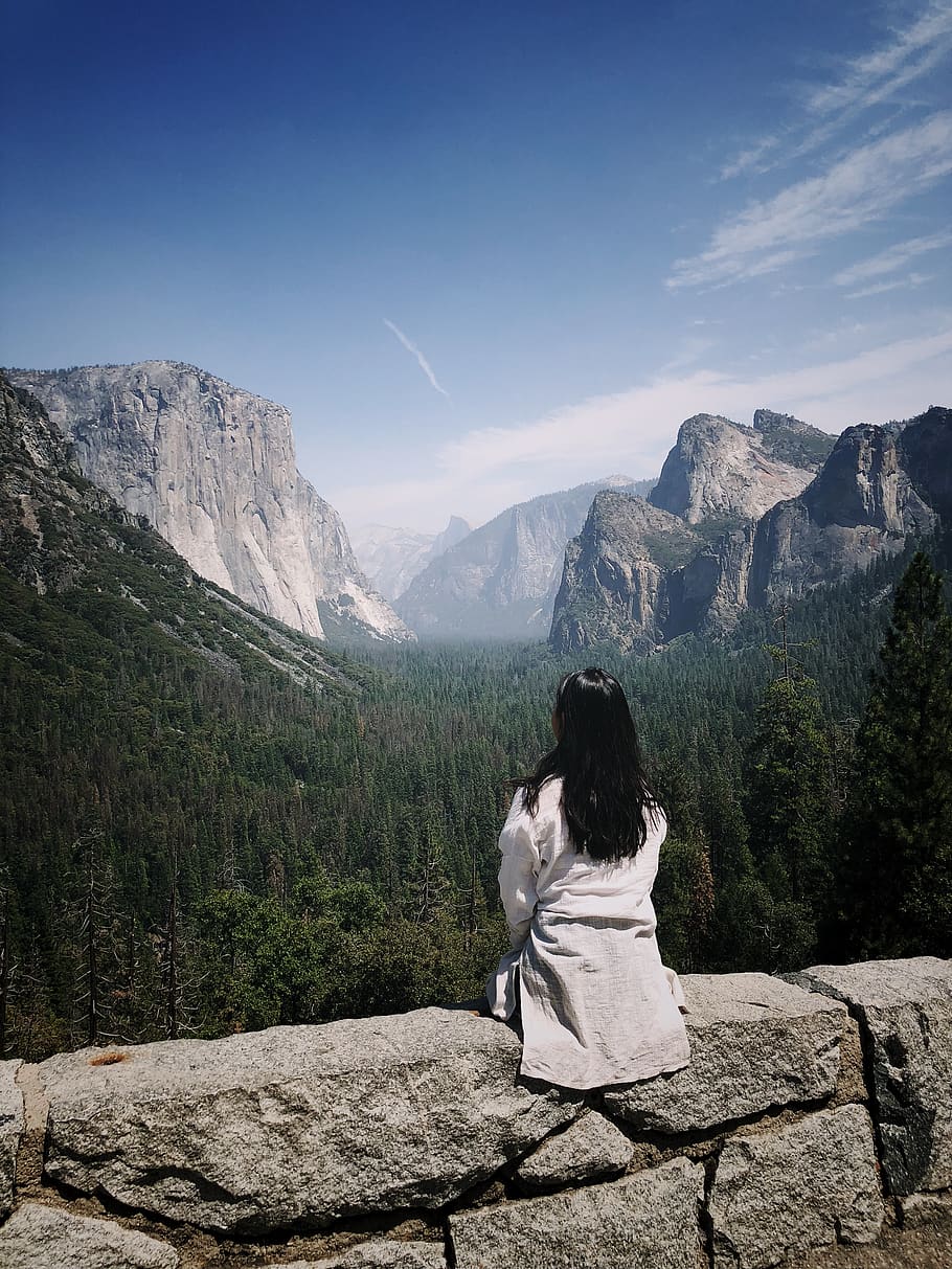 yosemite, mountain, rear view, one person, scenics - nature HD wallpaper