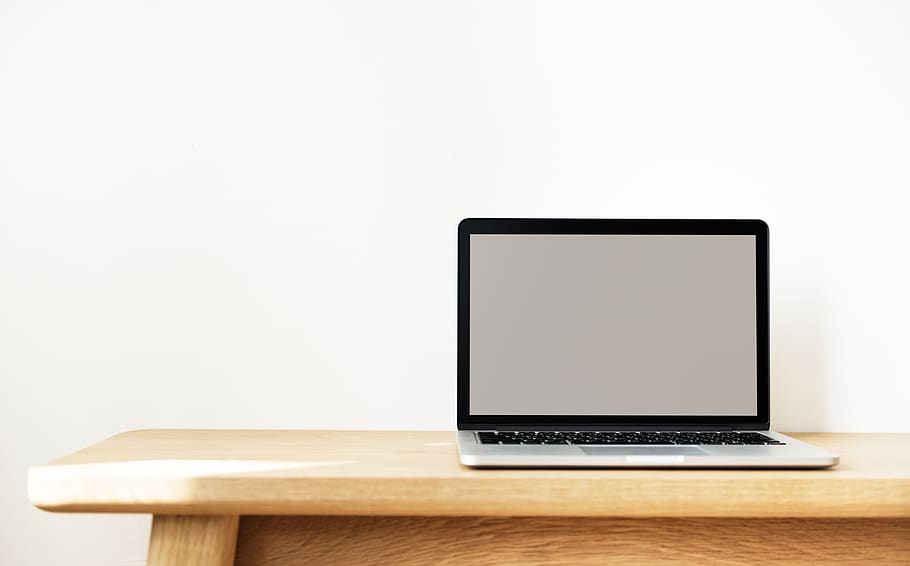 Macbook Pro on Brown Wooden Table, blank, clean, device, electronics HD wallpaper