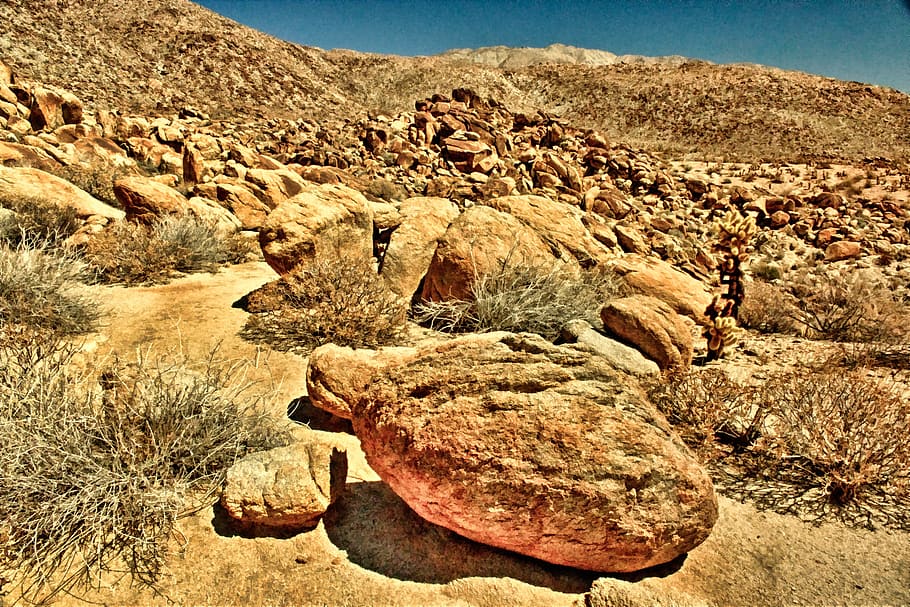 desert, california desert, rocks, mountains, anza borrego, tranquility, HD wallpaper