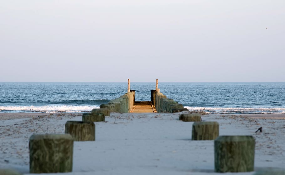 ocean, dock, beach, sea, water, horizon, horizon over water HD wallpaper