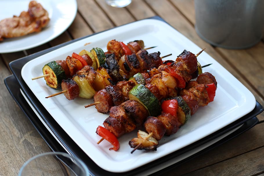 grill, shashlik, meat, food, cook, meal, skewers, tasty, delicious, HD wallpaper