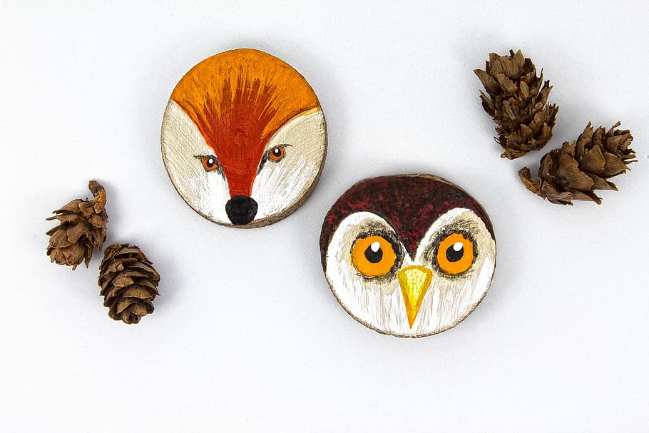 fuchs, owl, christmas, deco, arts crafts, hand labor, wooden disc HD wallpaper