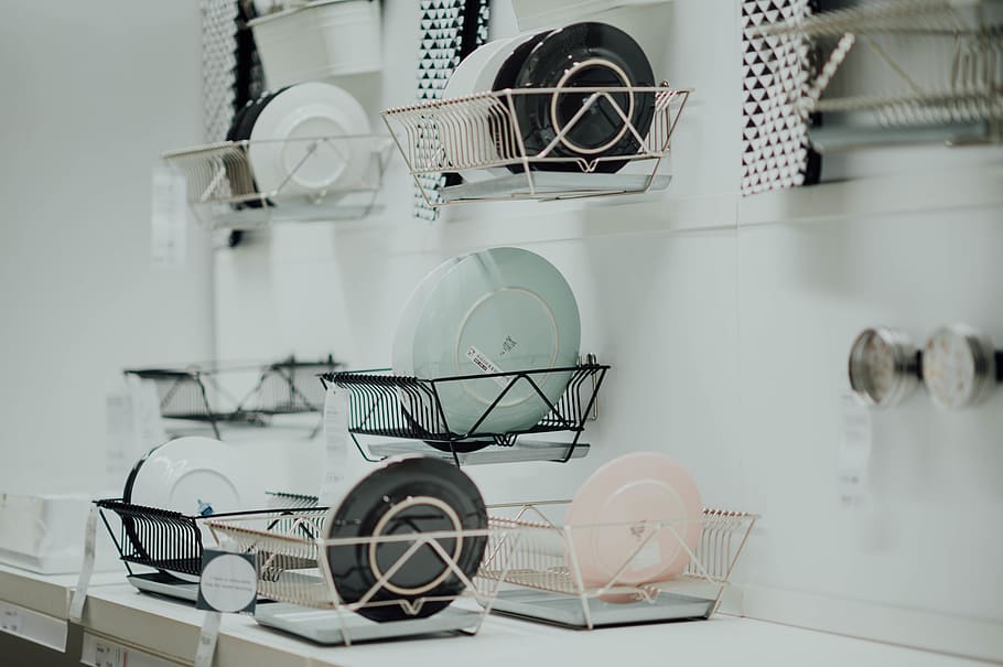 assorted-color saucers placed on rack, indoors, fan, electric fan HD wallpaper