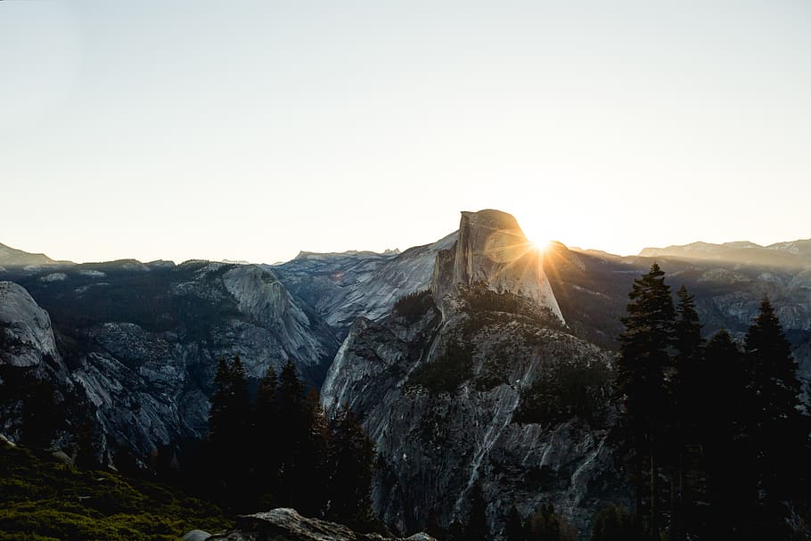 nature, landscape, mountain, sun, sunset, ray, sky, beauty in nature HD wallpaper