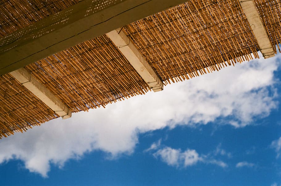 blue, clouds, sky, white, roof, ceiling, architecture, design HD wallpaper