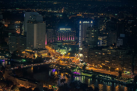 egypt, cairo, building, night, nightly, giza, street, illuminated HD wallpaper
