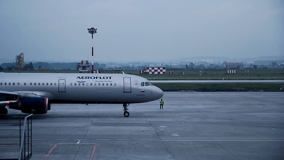 White Aeroflot Passenger Plane on Airport, air transport, aircraft