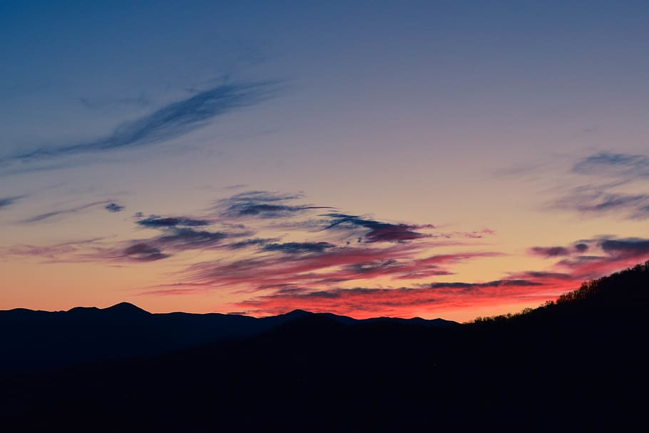 silhouette of mountain during golden hour, nature, outdoors, sunset