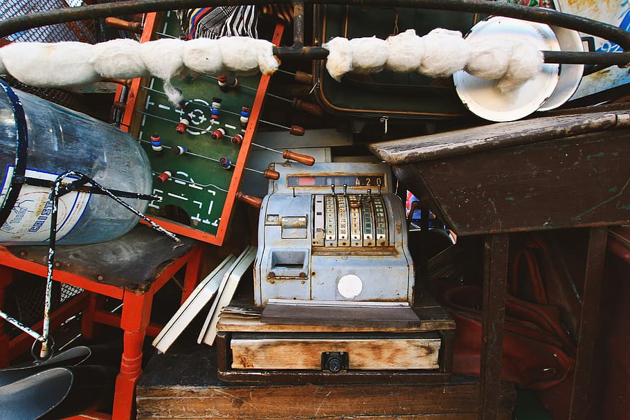 gray cash register, machine, wood, caja registradora, od stuff HD wallpaper