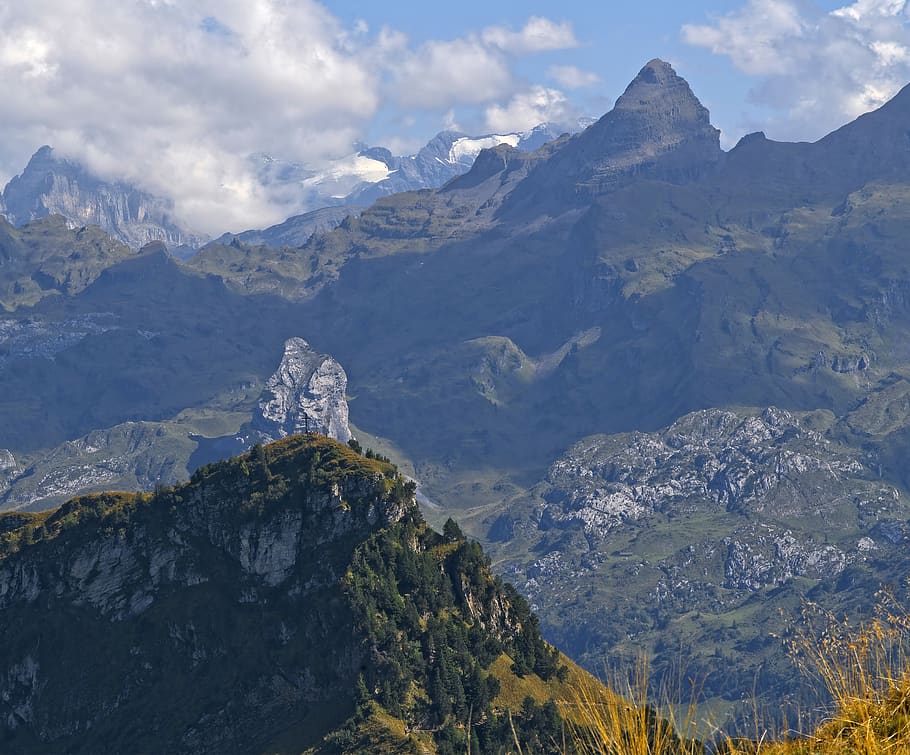 mountains under white clouds, outdoors, nature, mountain range HD wallpaper