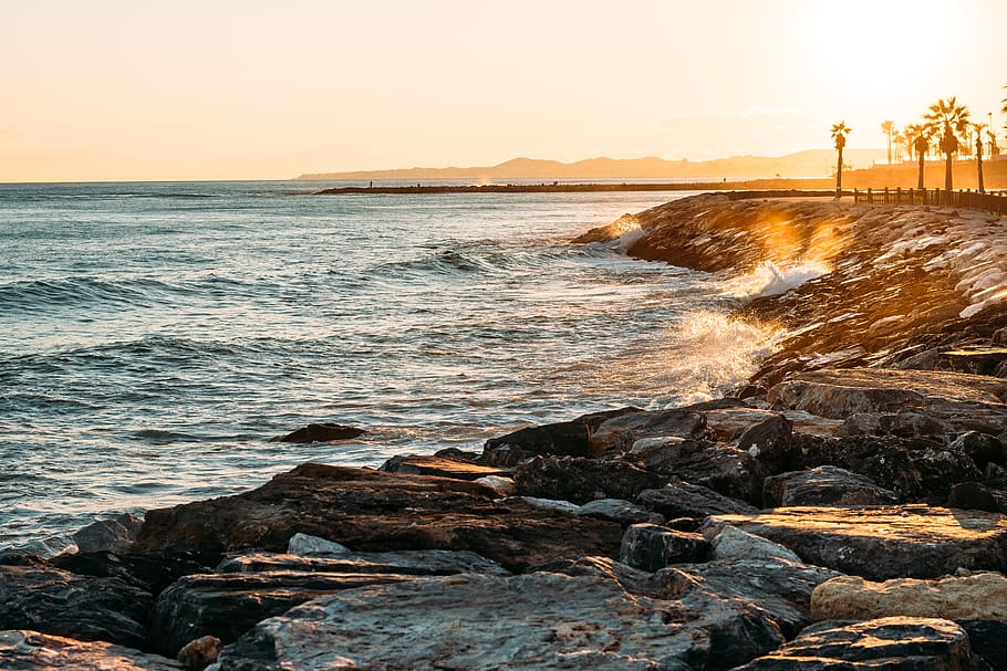 Water Waves during Golden Hour, beach, beautiful, dawn, evening HD wallpaper