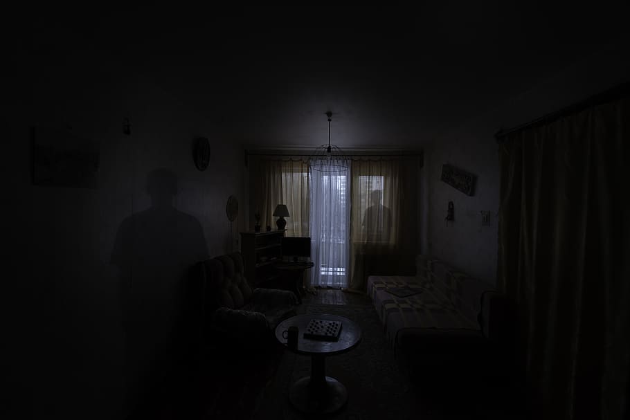 two shadows inside room, domestic room, indoors, furniture, dark HD wallpaper