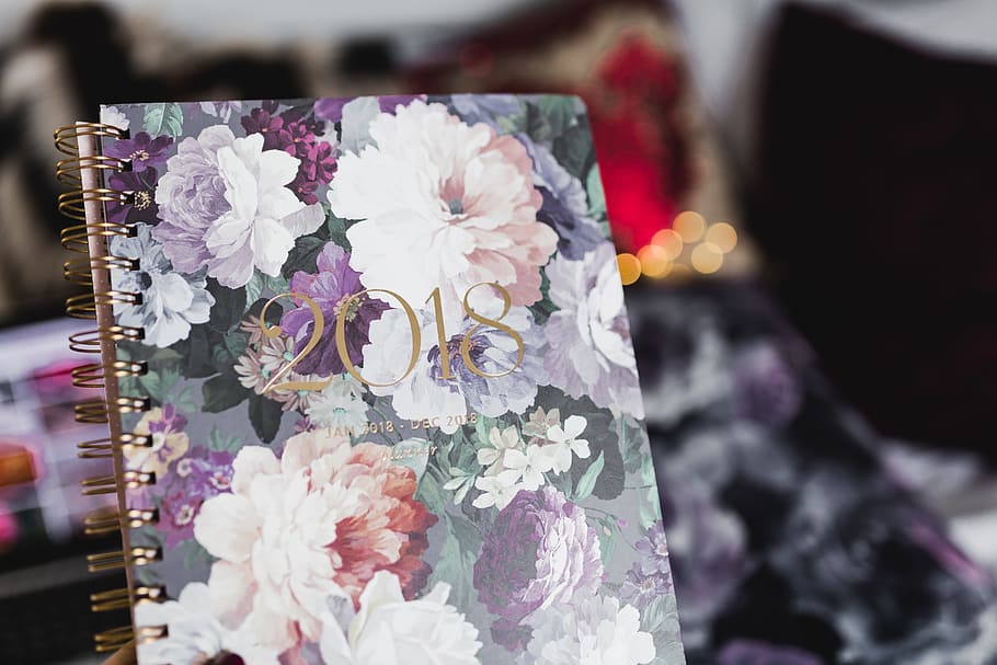Violet 2018 Day Planner, female, flowers, notebook, business