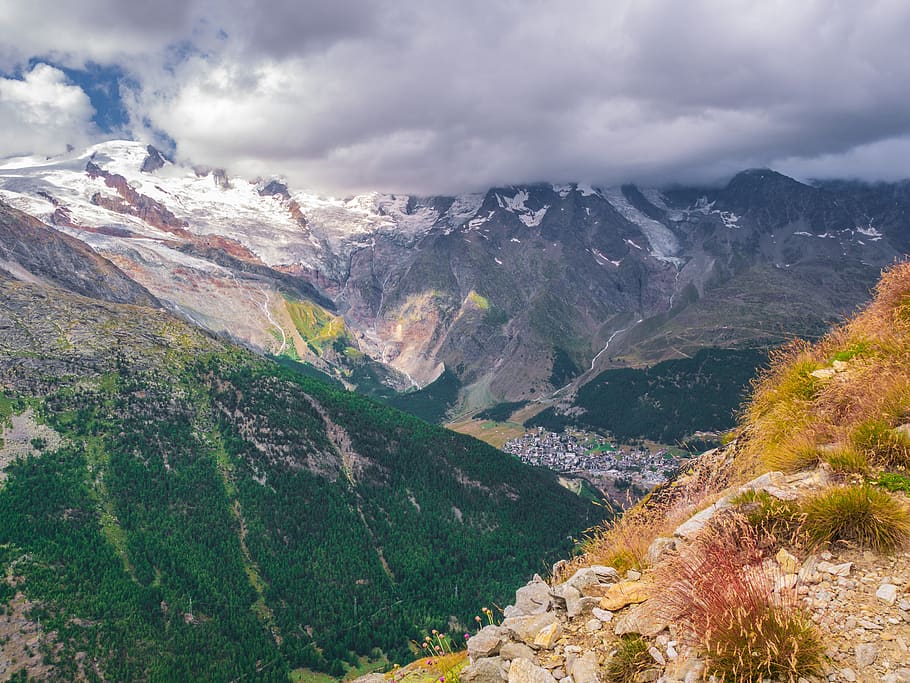 landscape, mountains, valley, clouds, valais, scenics - nature HD wallpaper