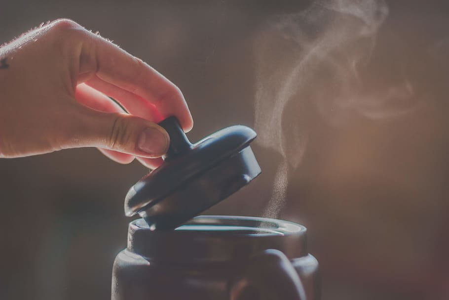 Selective Photo Of Teapot Cover, hand, steam, human hand, human body part HD wallpaper