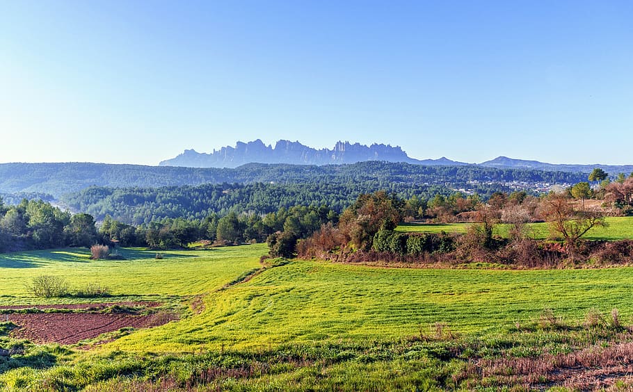 nature, landscape, hill, sky, field, rural area, panoramic HD wallpaper