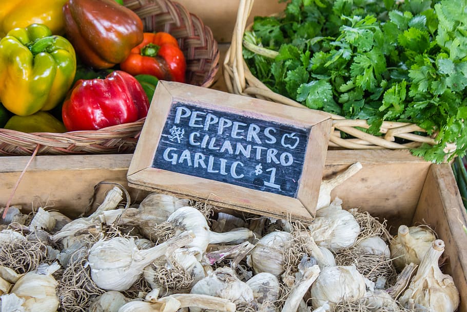 peppers, cilantro, garlic, veggies, vegetables, farmers market HD wallpaper