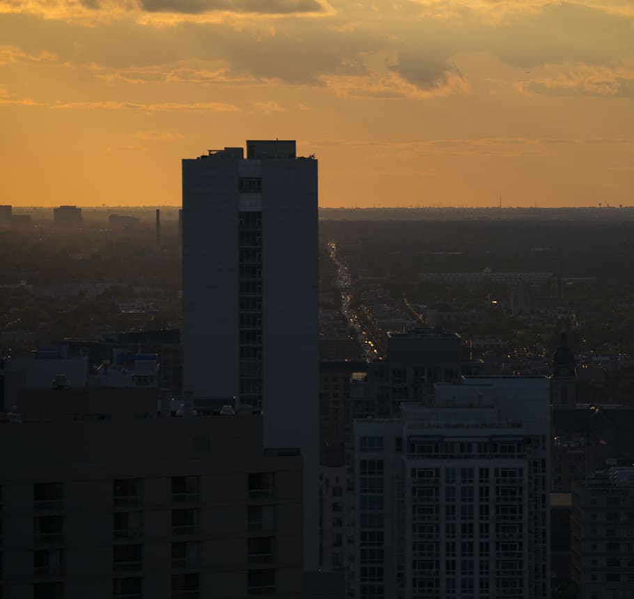 building, sunset, sundown, orange, street, rooftop, architecture HD wallpaper