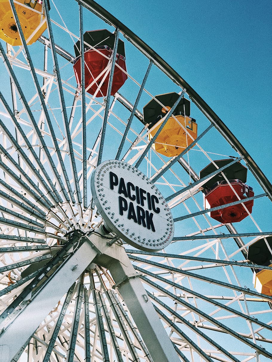 Pacific Park rollercoaster, amusement park ride, sky, ferris wheel HD wallpaper