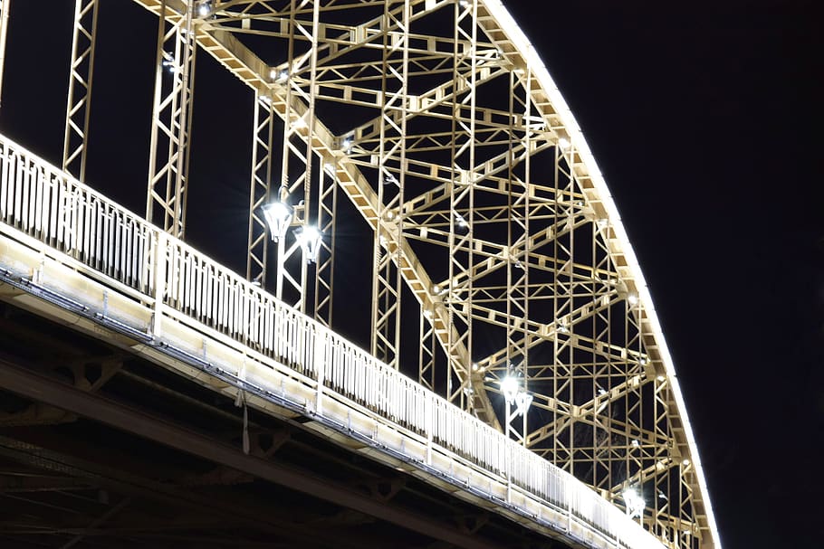 night, city, cityscape, bridge, low angle view, architecture HD wallpaper