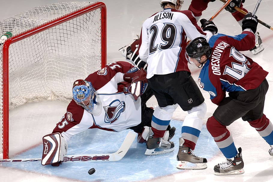 Colorado Avalanches Hockey Game, action, competition, goal, goalie, HD wallpaper
