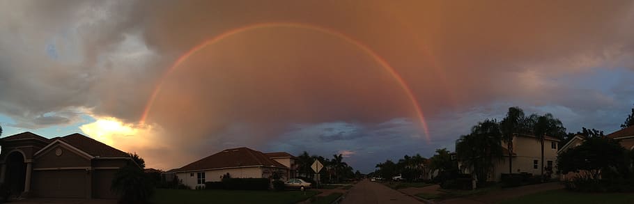 building exterior, architecture, built structure, sky, rainbow HD wallpaper