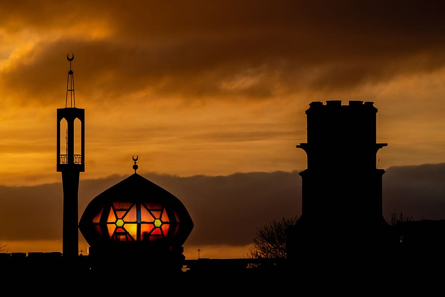 dome, building, architecture, mosque, silhouette, sunset, nature HD wallpaper