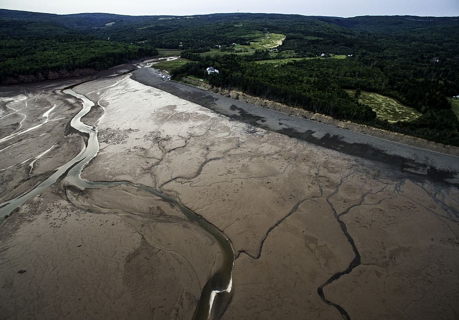 canada, parrsboro, low tide, sand, water, coastline, high angle view HD wallpaper