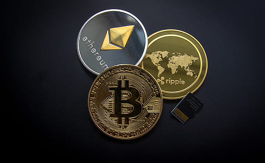 Ripple, Etehereum and Bitcoin and Micro Sdhc Card, bank, change HD wallpaper