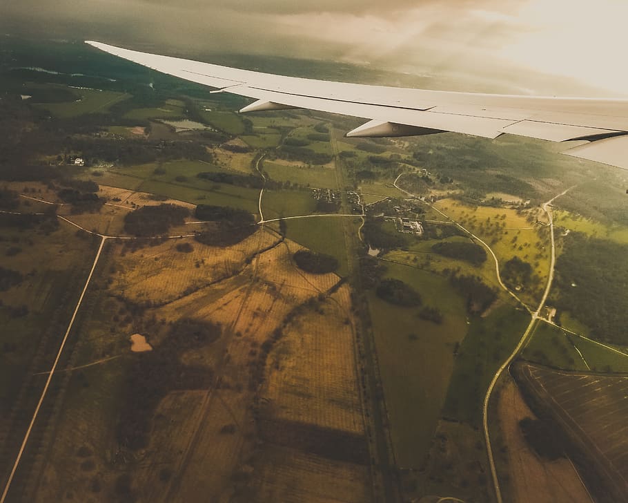 plane, nature, trees, roads, sky, wallpaper, air vehicle, airplane HD wallpaper