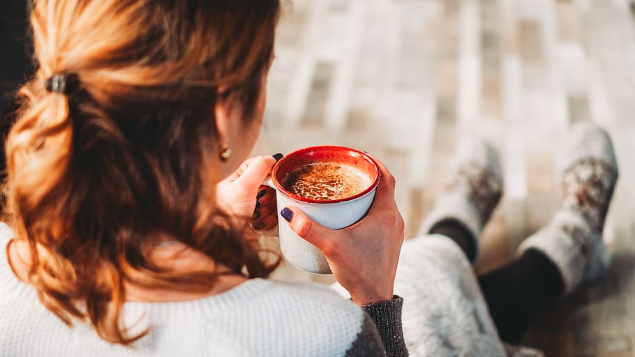 Woman Drinking Coffee, beverage, blur, caffeine, close-up, coffee cup HD wallpaper