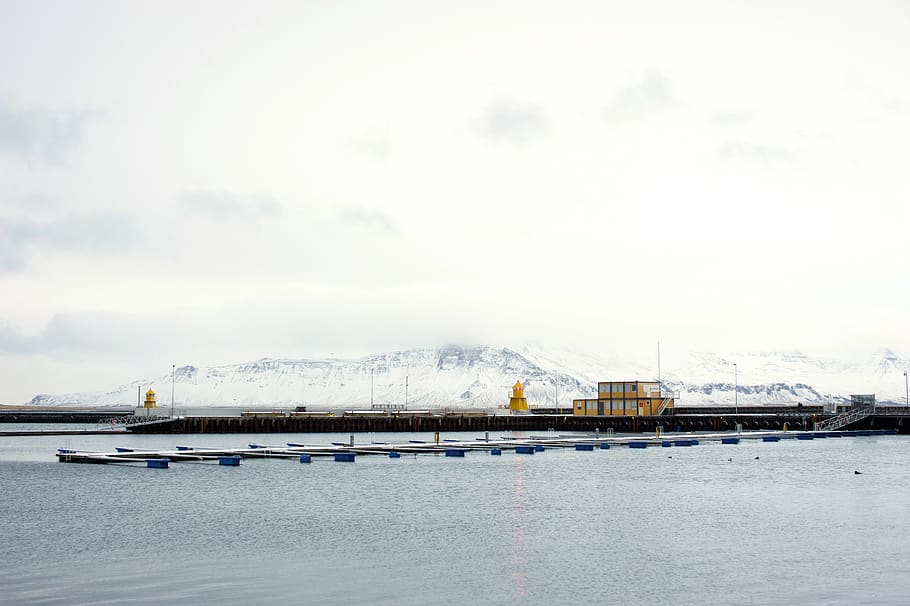 iceland, reykjavík, harbor, dock, mountain, snow, winter, cold temperature HD wallpaper