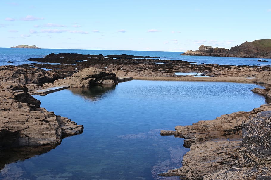 sea, pool, blue, ocean, nature, water, rock, rock - object HD wallpaper