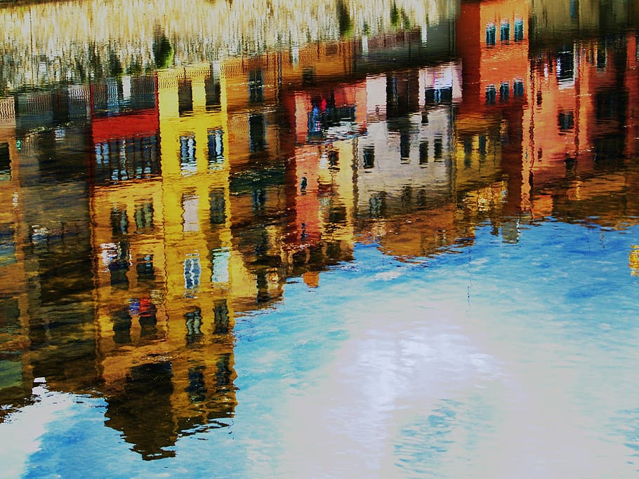 Yellow and Brown House Painting, architecture, art, blue, building HD wallpaper