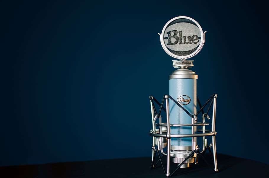 microphone, condenser, blue, recorder, filter, sound, music HD wallpaper