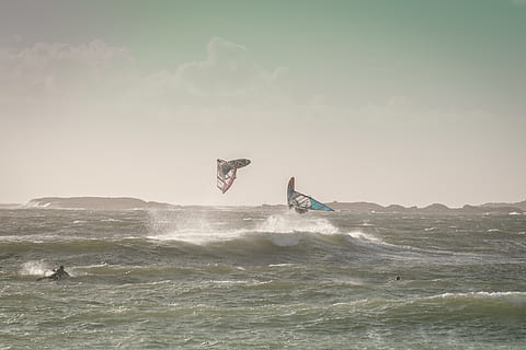 sweden, varberg, sunshine, water, nature, windsurfing, windsurfers HD wallpaper