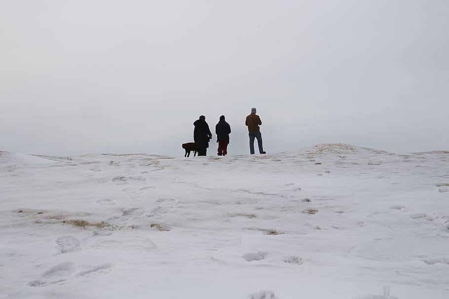 three men on a snowy mountain, human, person, nature, outdoors HD wallpaper