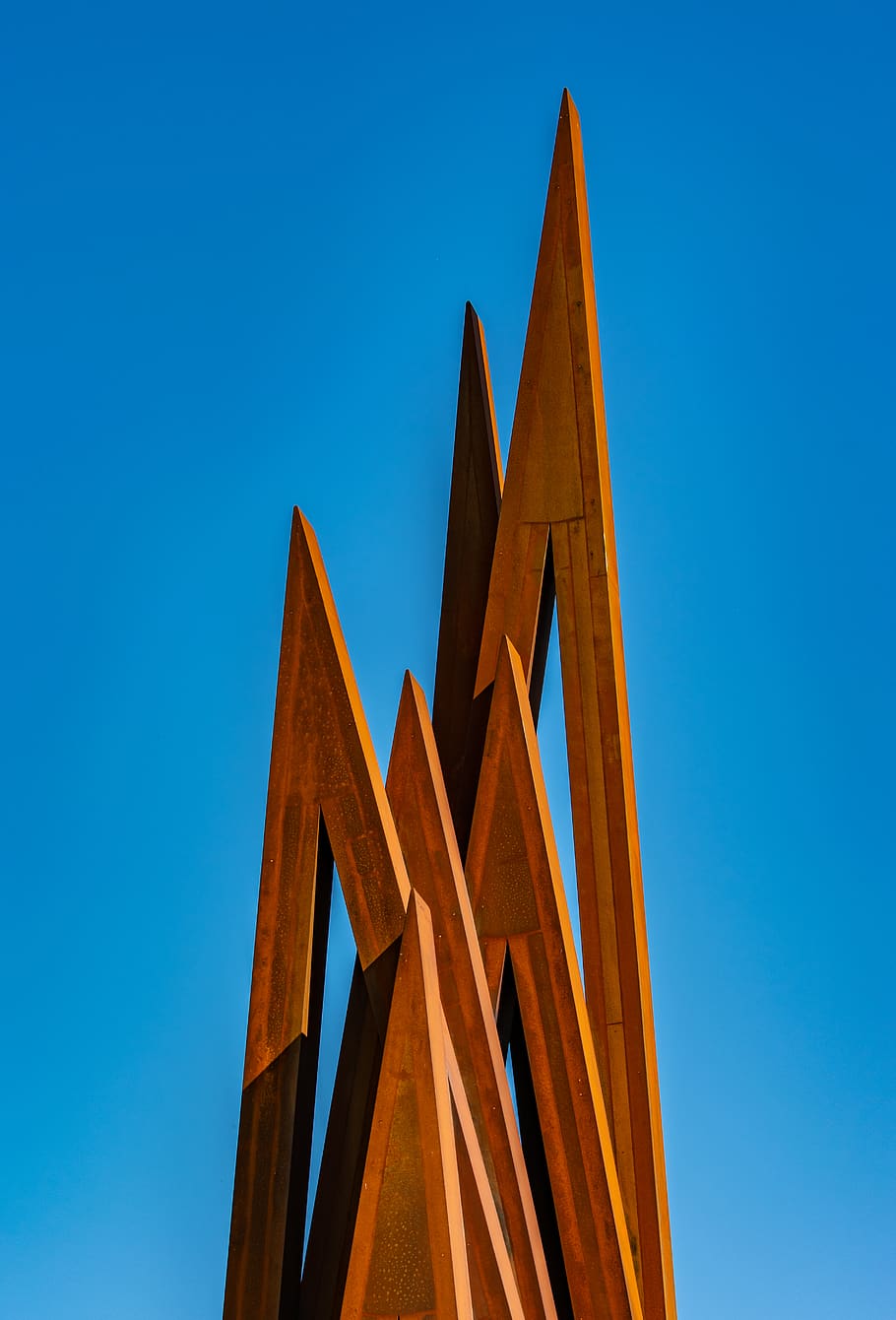 wooden brown triangular tool, blue, sky, built structure, clear sky HD wallpaper