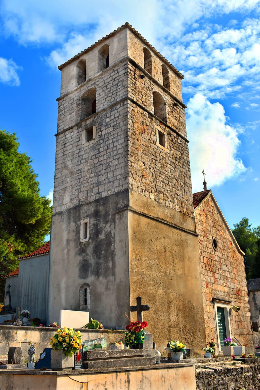 church, belfry, steeple, chapel, graveyard, cemetery, churchyard HD wallpaper