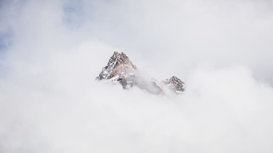 snow mountain covered with clouds, cold temperature, winter, nature HD wallpaper