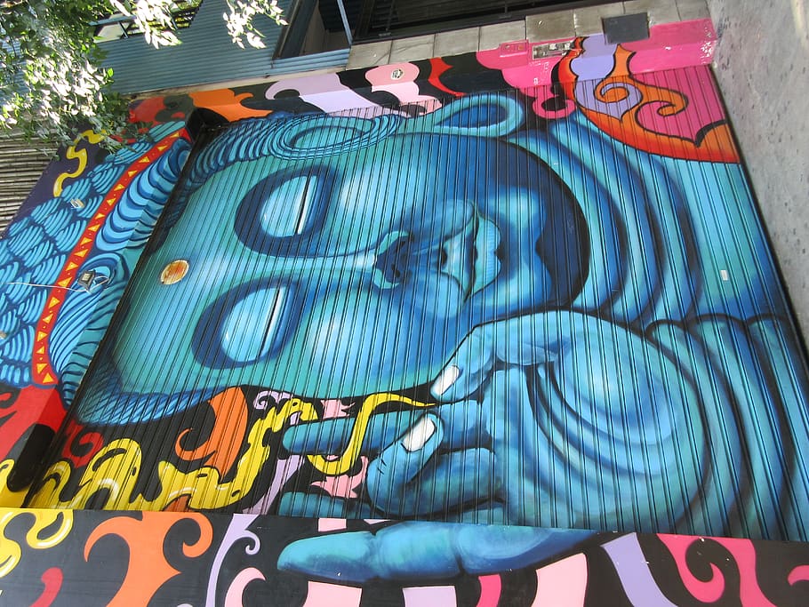 mural, graffiti, buddah, multi colored, creativity, art and craft HD wallpaper