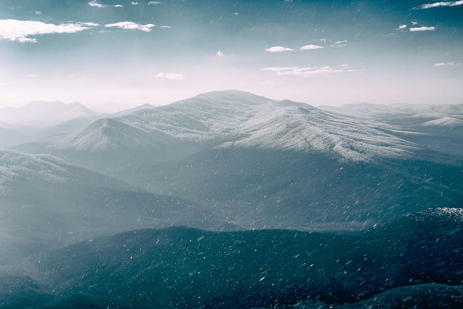 nature, mountains, sky, clouds, haze, snow, winter, beauty in nature HD wallpaper