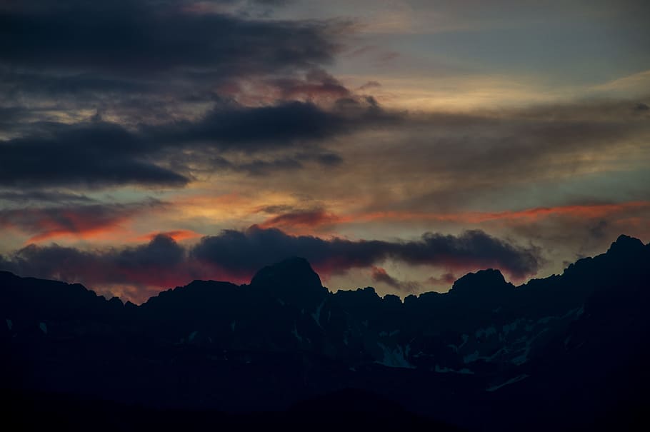 grey clouds and orange sunset, sky, sunrise, landscape, storm HD wallpaper