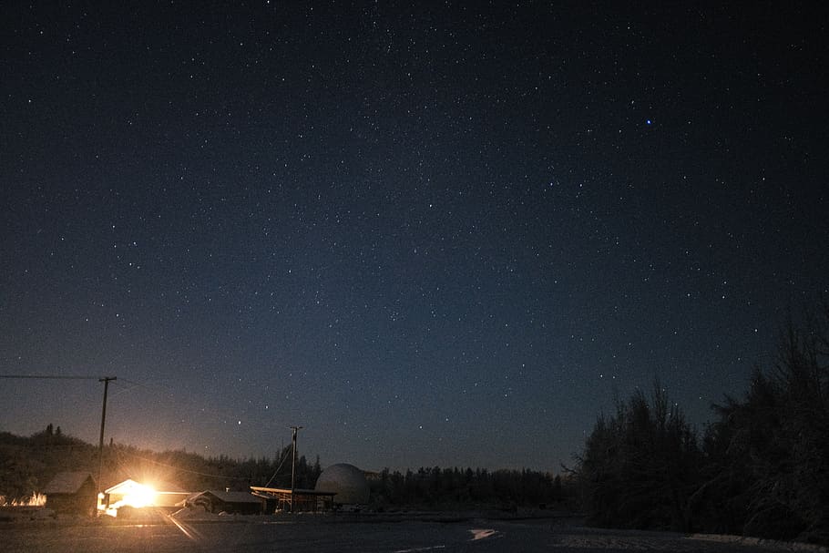 lighted house during night, nature, outdoors, flare, universe HD wallpaper