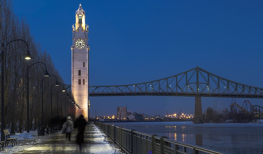 canada, montreal, cold, sunset, port, urban, clock, bridge HD wallpaper