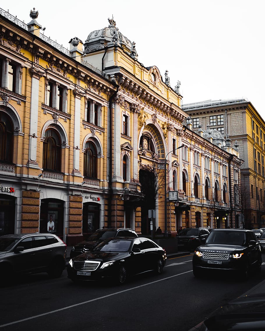black car, building exterior, motor vehicle, architecture, built structure HD wallpaper