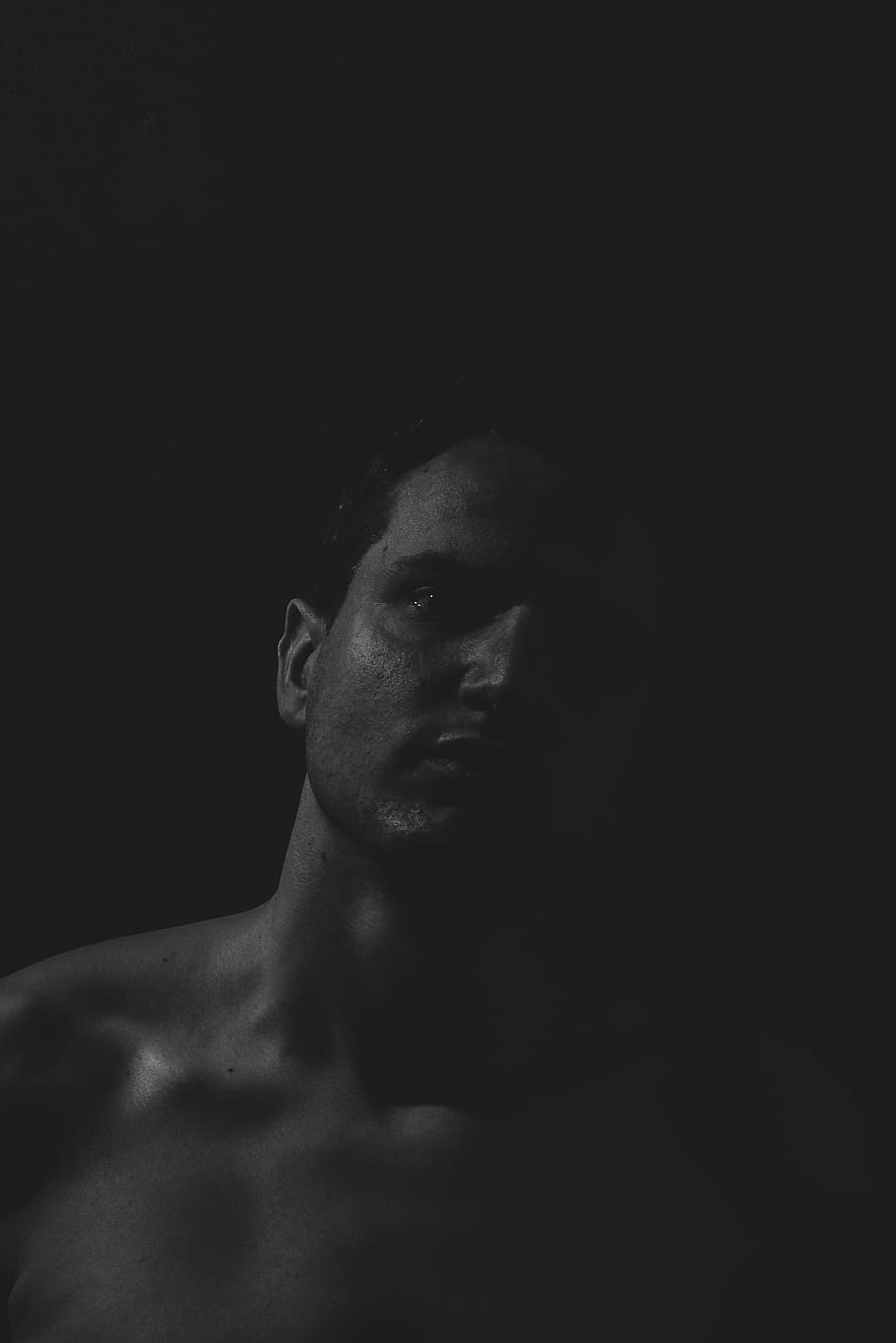 man's face, portrait, one person, shirtless, young men, young adult HD wallpaper