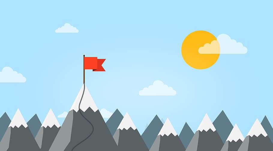 Summit - Reaching A New Career Height - Mountain with Flag, achievement